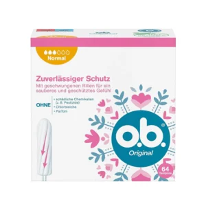o.b. Original Normal Tampons provide reliable protection and a clean feel with curved grooves and StayDry technology, ideal for medium to stronger flow days.