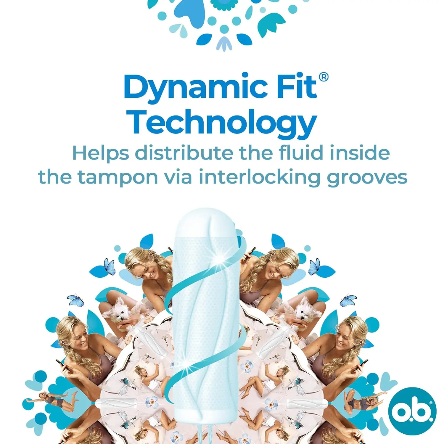 Sixteen OB ProComfort Super tampons with interlocked grooves for leak protection, designed for comfortable insertion and removal, and ideal for moderate flow.