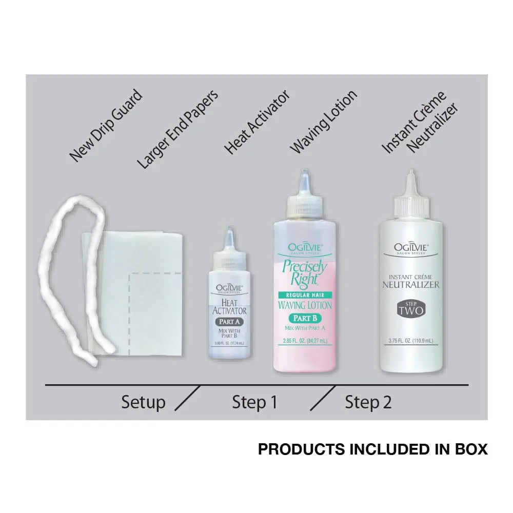 Ogilvie Salon Styles professional perm kit designed for color treated, thin, or delicate hair to create long-lasting smooth curls and waves.