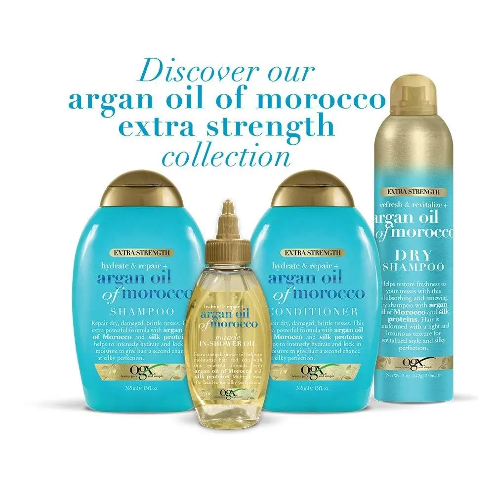 A 6-ounce container of OGX Extra Strength Argan Oil of Morocco hair mask provides deep hydration and repair for damaged and dry hair, leaving it silky smooth and radiant.