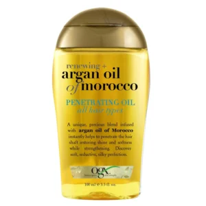 OGX Renewing Moroccan Argan Oil is a blend that penetrates to renew hair cell structure and provide natural vitamin e and antioxidants for shine and softness.