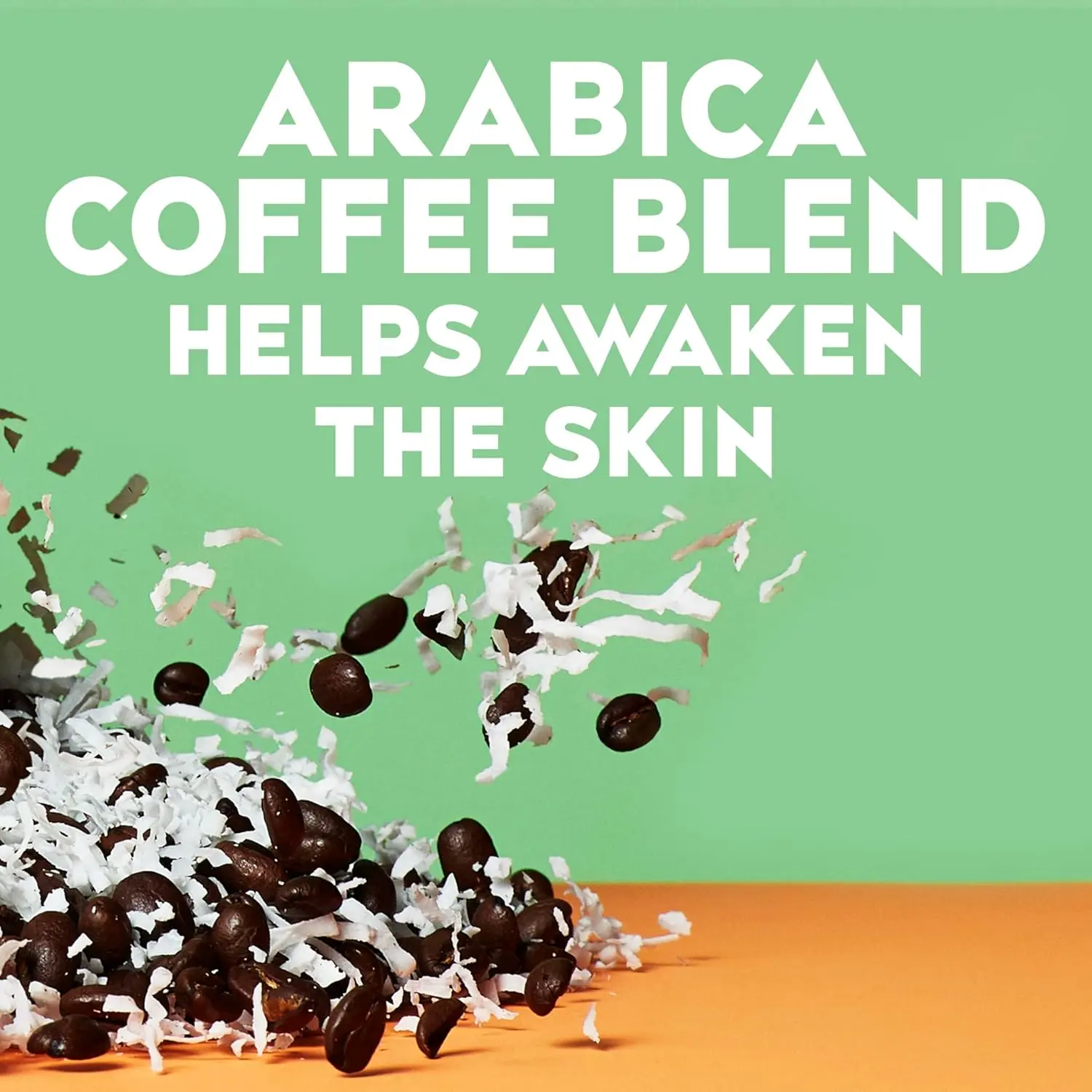 A jar of OGX Smoothing + Coconut Coffee Body Scrub with Arabica Coffee & Coconut Oil to help exfoliate and moisturize for smooth, hydrated skin.