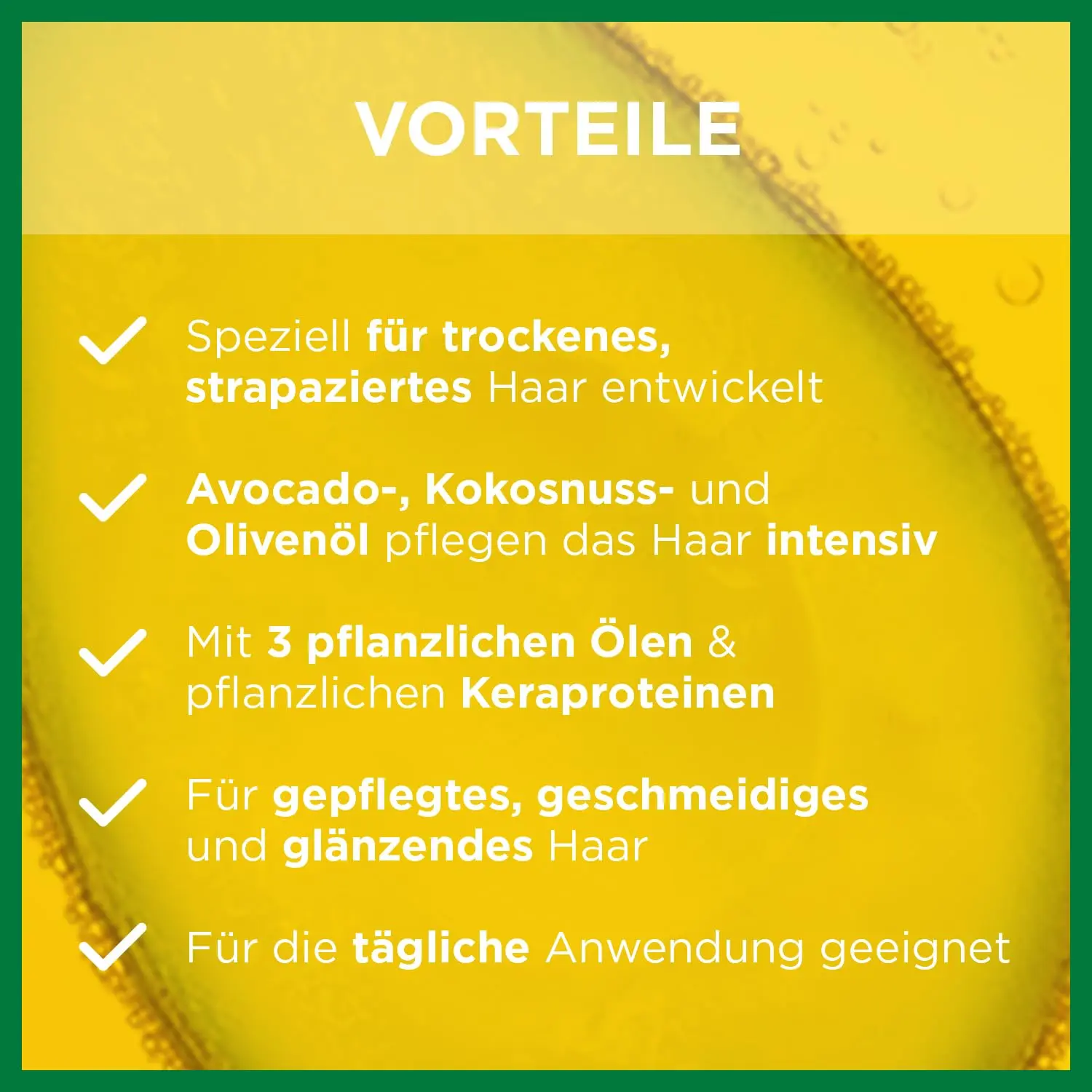 Garnier Fructis Oil Repair hair treatment spray, enriched with avocado, shea, and olive oil, deeply repairs and detangles dry, damaged hair leaving it silky and shiny.