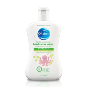 Bottle of Oilatum baby wash designed to gently cleanse and hydrate dry, eczema-prone skin.