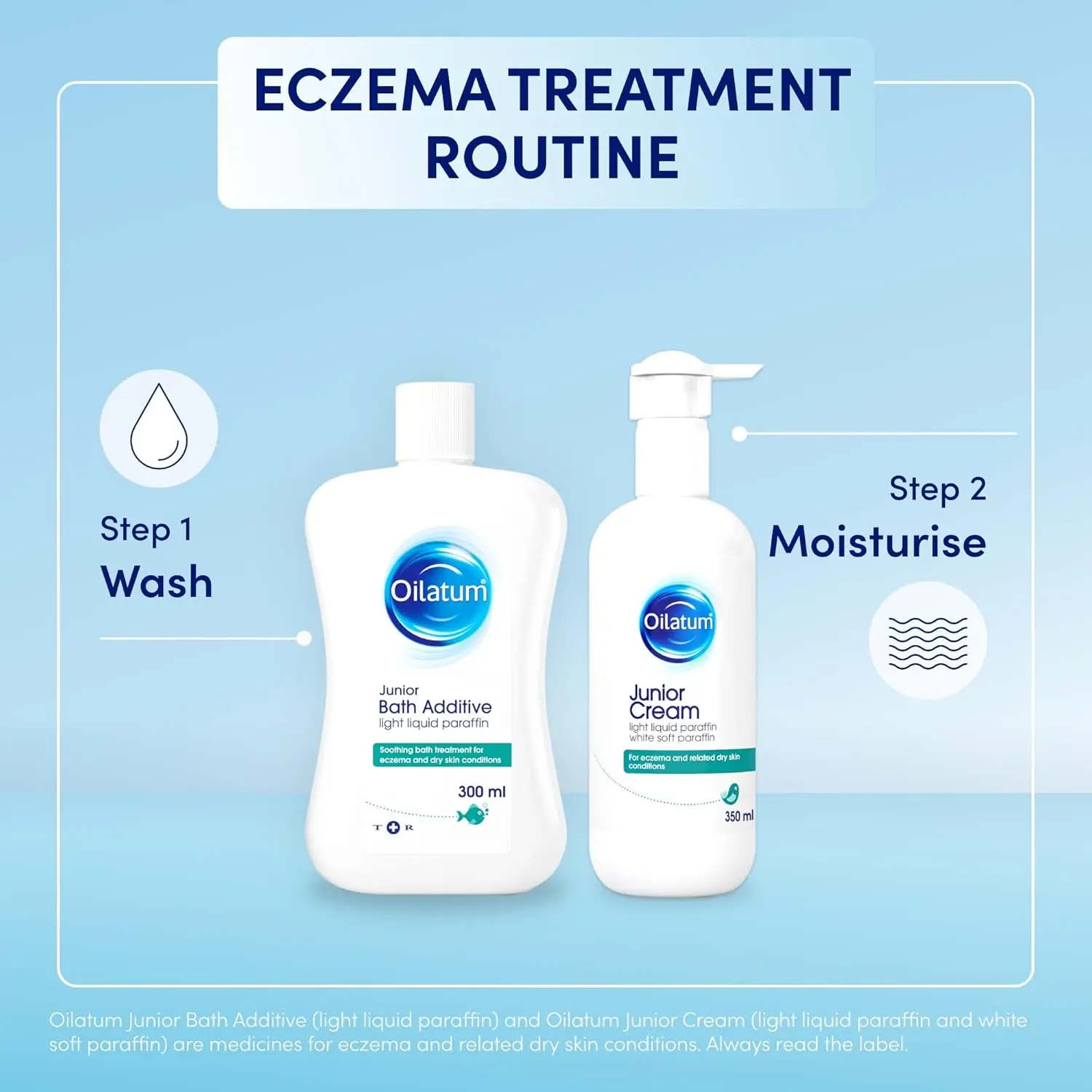 Oilatum bath additive provides relief for eczema and dry skin, forming a protective film to reduce moisture loss, suitable for adults and infants.