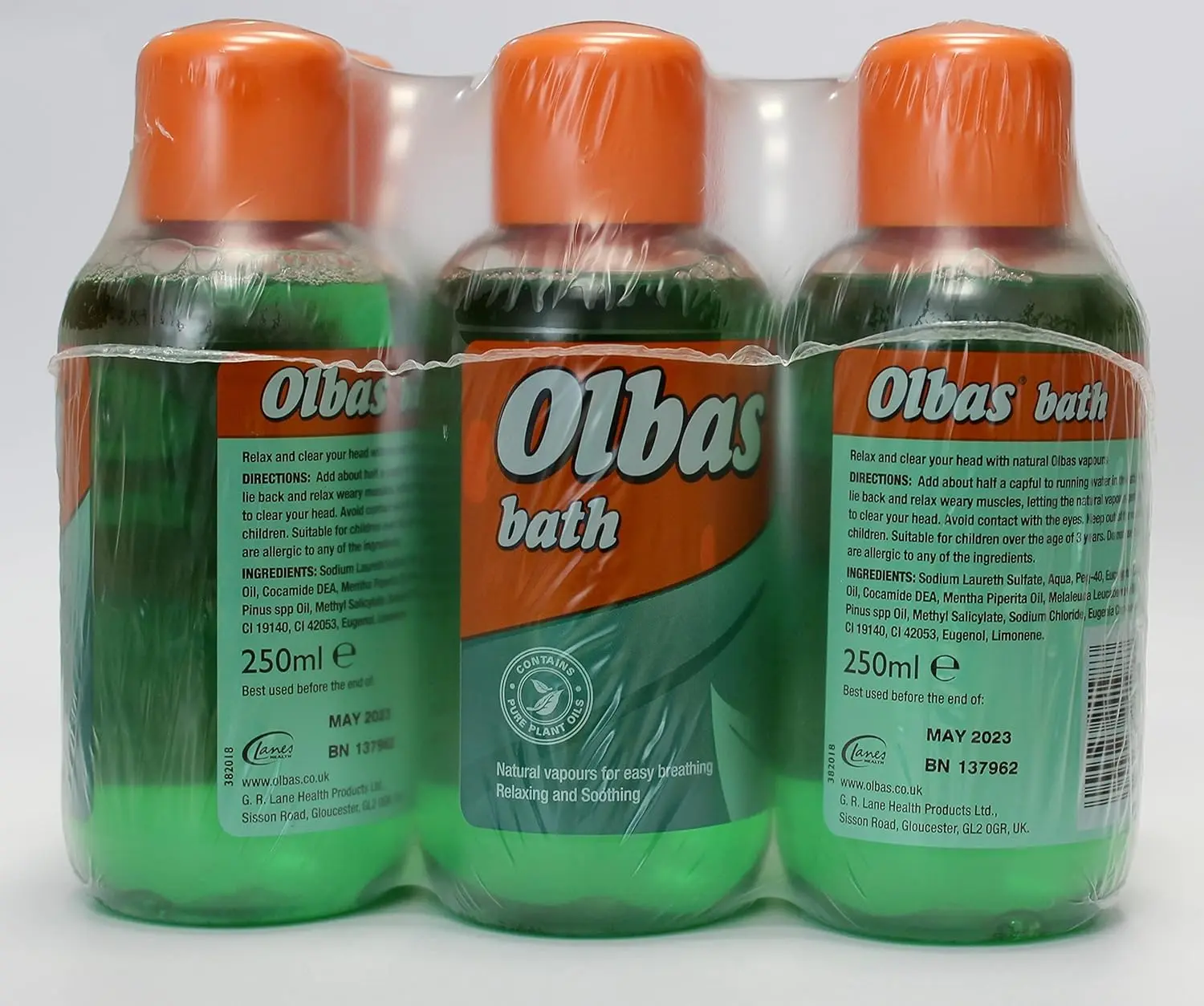 Six bottles of Olbas Bath 250ml to help relieve congestion and stuffiness with soothing vapours.