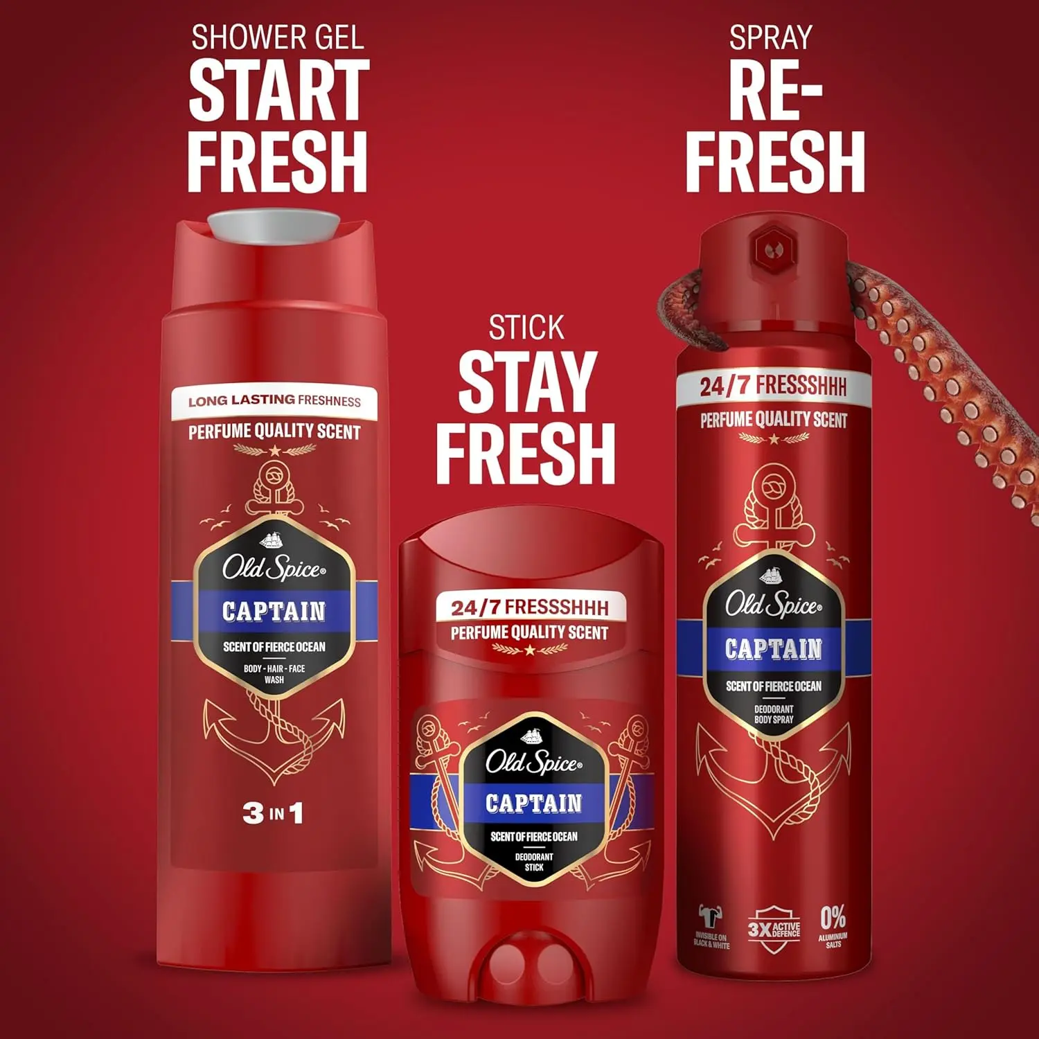 Old Spice Gentleman gift set for men includes Captain deodorant spray, deodorant stick and shower gel with a bonus domino game for a second life.