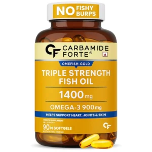 Carbamide Forte omega 3 fish oil capsules provide triple strength support for heart health, joint comfort, and healthy skin for both men and women.