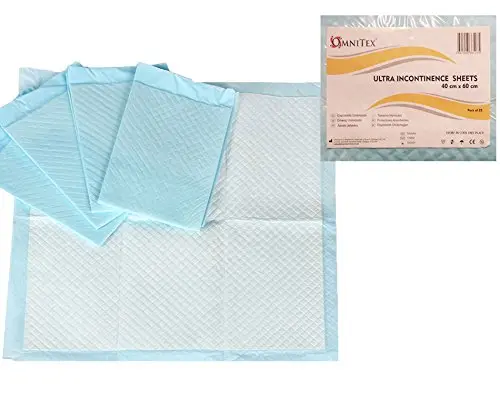 These Omnitex 40 x 60cm disposable incontinence pads with a soft top layer and SAP-embedded absorption layer offer premium quality protection for beds and chairs, holding up to 600ml - 800ml.