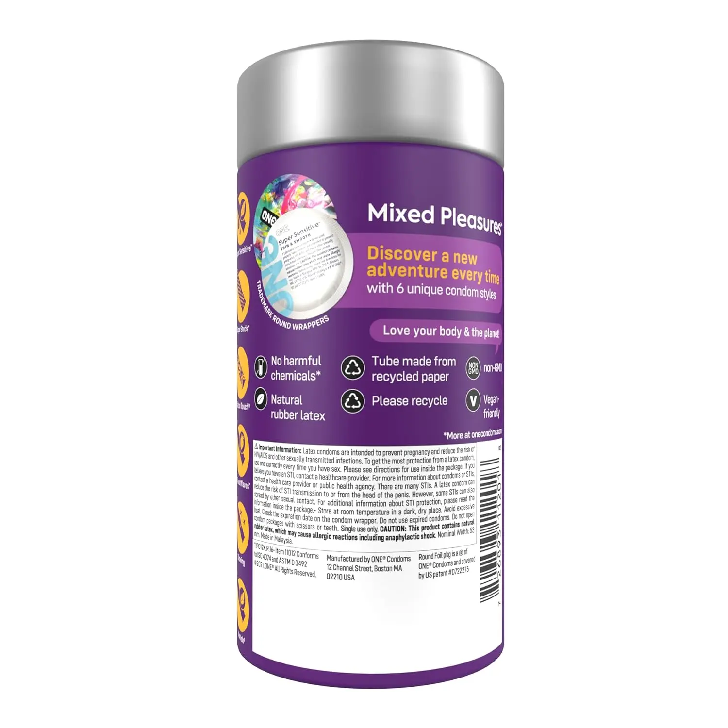 This is a twelve pack of ONE Mixed Pleasures assorted condoms.