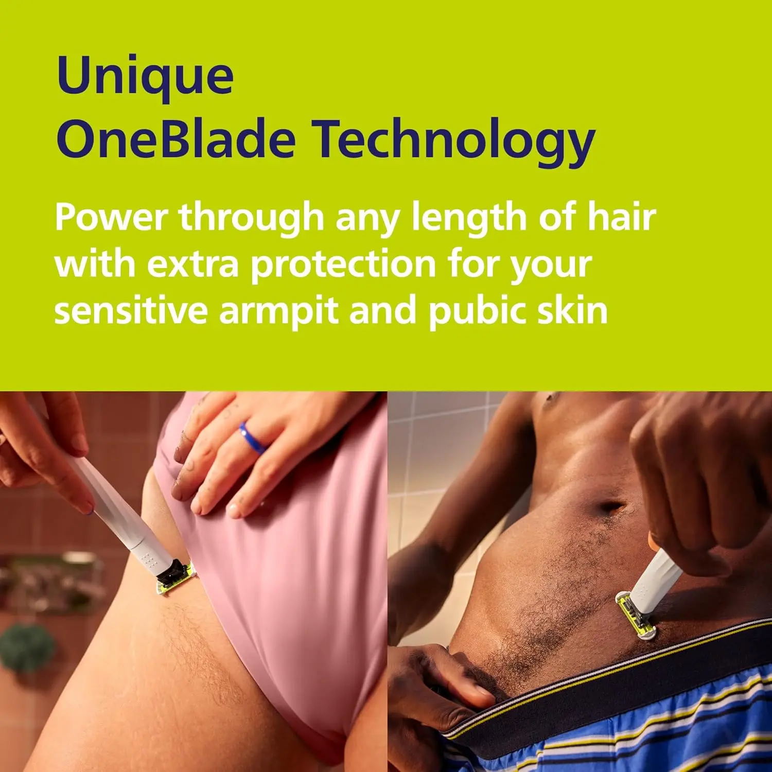 The Philips Norelco OneBlade intimate groomer with SkinProtect blade and body comb provides a comfortable trim for sensitive areas, wet or dry.