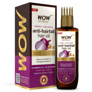 WOW Skin Science onion hair oil with black seed extracts and comb applicator promotes hair growth and reduces hair fall.