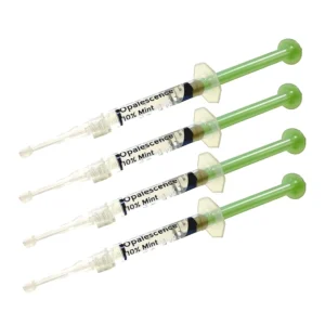 Opalescence 10 percent carbamide peroxide teeth whitening gel syringes in mint flavor for at-home dental care and a professional teeth whitening experience.