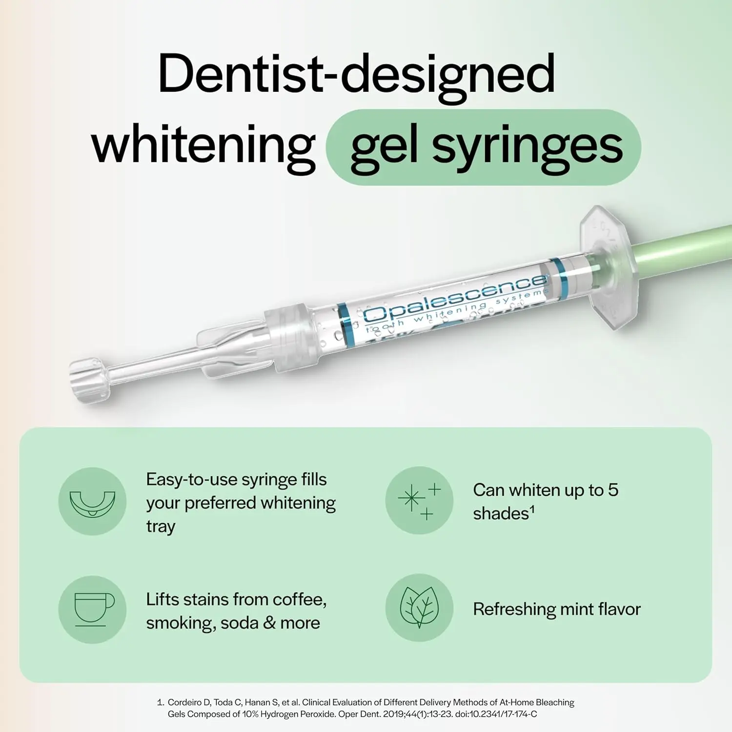 Opalescence 10 percent carbamide peroxide teeth whitening gel syringes in mint flavor for at-home dental care and a professional teeth whitening experience.