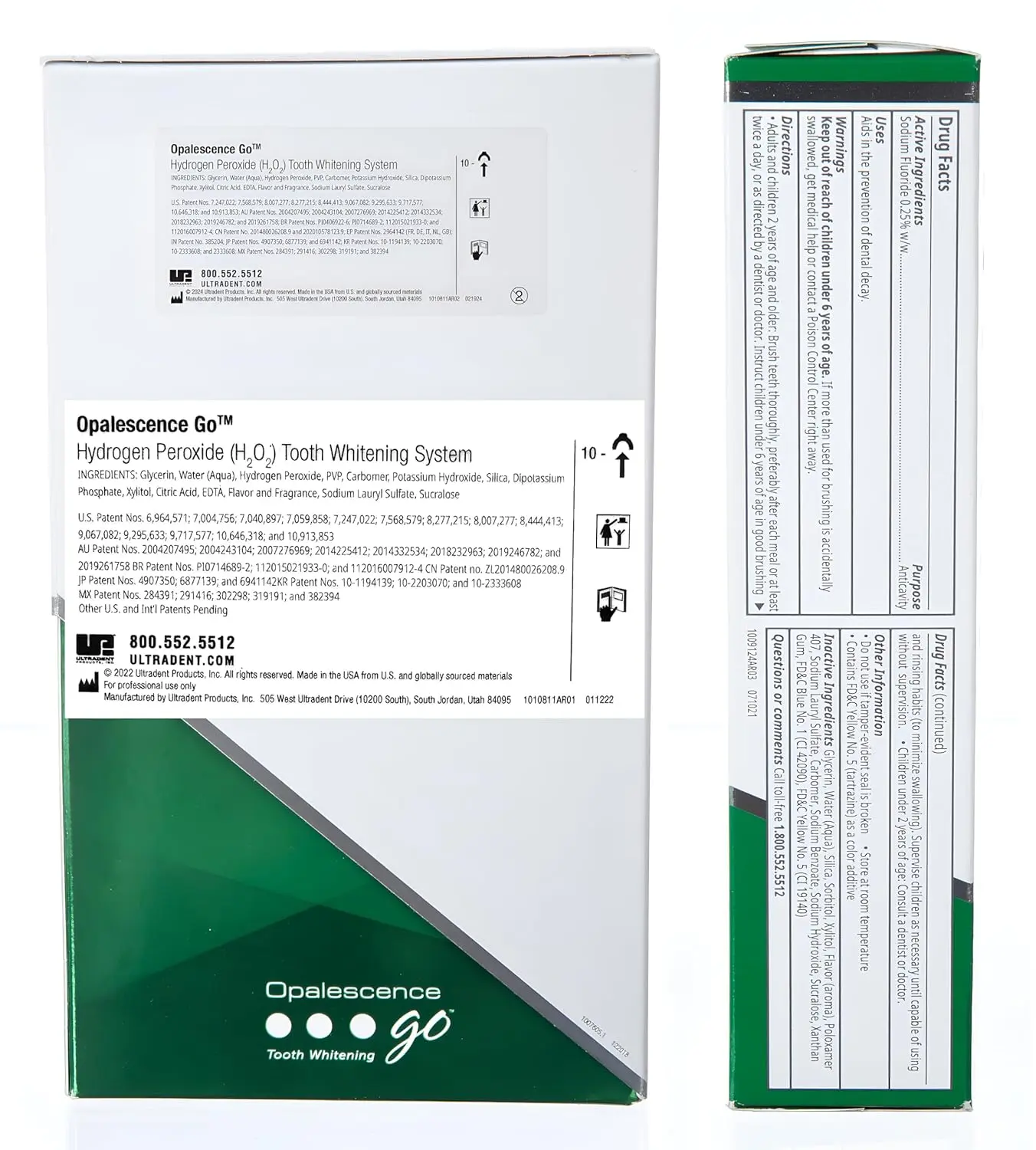 Opalescence Go 10% hydrogen peroxide prefilled teeth whitening trays kit bundled with Opalescence Whitening Toothpaste in Original Cool Mint flavor.