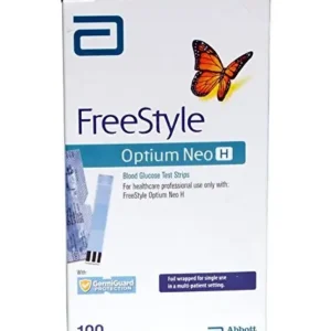This package contains 100 Optimum test strips for blood glucose monitoring, formulated with care and packed with goodness for reliable results; refer to packaging for proper use.