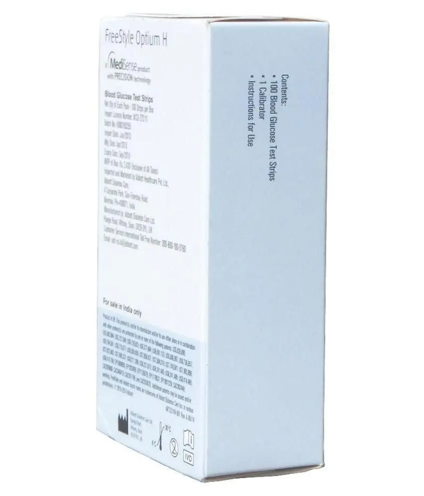 This package contains 100 Optimum test strips for blood glucose monitoring, formulated with care and packed with goodness for reliable results; refer to packaging for proper use.