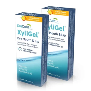 A tube of OraCoat XyliGel, a sugar substitute designed to alleviate dry mouth.