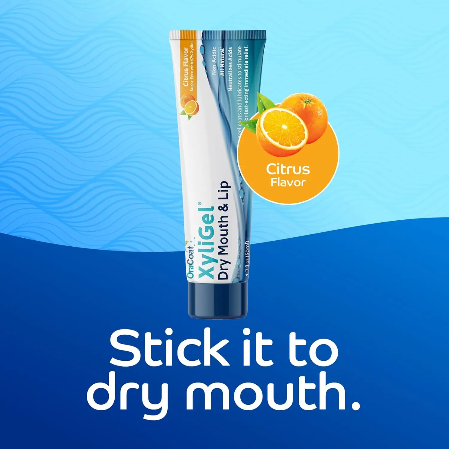 A tube of OraCoat XyliGel, a sugar substitute designed to alleviate dry mouth.