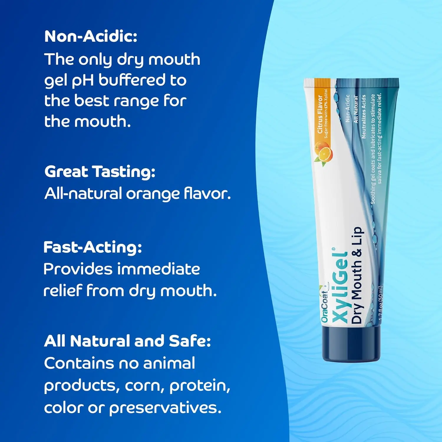 A tube of OraCoat XyliGel, a sugar substitute designed to alleviate dry mouth.