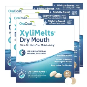 Five packs of Archipelag Oracoat XyliMelts for dry mouth relief, mint-free.