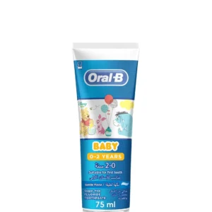 Oral-B Baby Winnie the Pooh toothpaste designed for babies 0-2 years, sugar-free with mild fruit flavor to gently clean and protect from cavities while encouraging healthy habits.