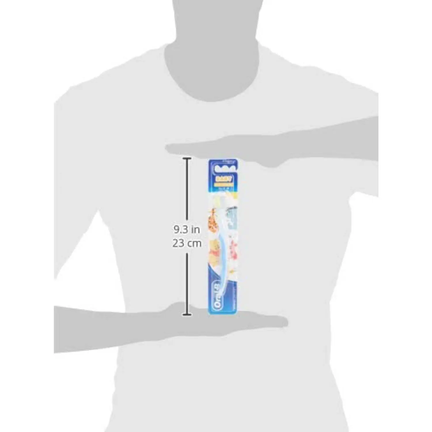 Oral-B Baby Winnie the Pooh toothbrush with extra soft bristles and cushioned head designed for gentle cleaning of 0-2 year old's gums.