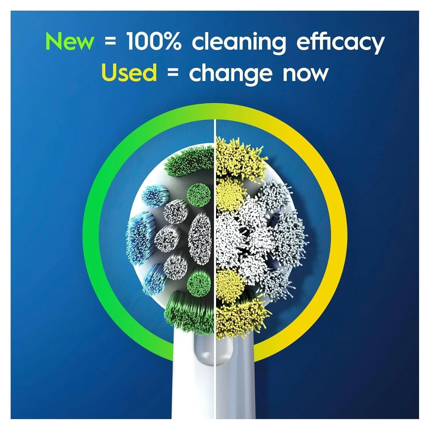 The Oral-B battery powered toothbrush comes with two batteries and features color-changing bristles that indicate when the brush head needs replacing for optimal plaque removal.
