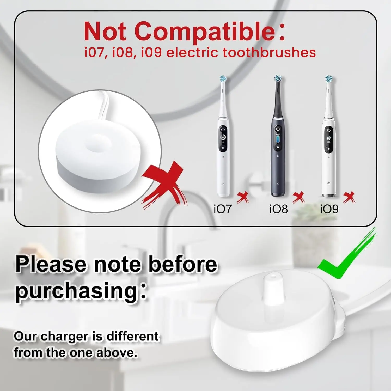 This is a replacement charger compatible with Oral-B Vitality Pro, iO series, and other Oral-B electric toothbrushes, providing inductive, waterproof charging for home or travel.