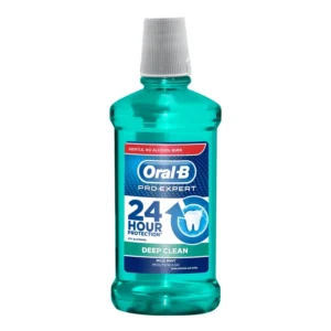 Bottle of Oral-B Pro Expert Deep Clean Mild Mint Mouthwash, providing 24-hour plaque protection with a gentle, alcohol-free formula.