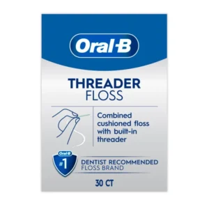 Single-use packets of Oral-B Glide floss threaders easily remove plaque between teeth, ideal for braces, bridges, and implants.