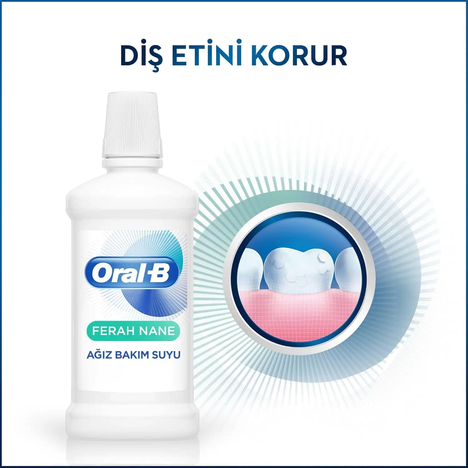 Alcohol-free Oral-B Gum & Enamel Care mouthwash in fresh mint flavor protects gums, strengthens enamel, and helps prevent cavities for fresh breath.