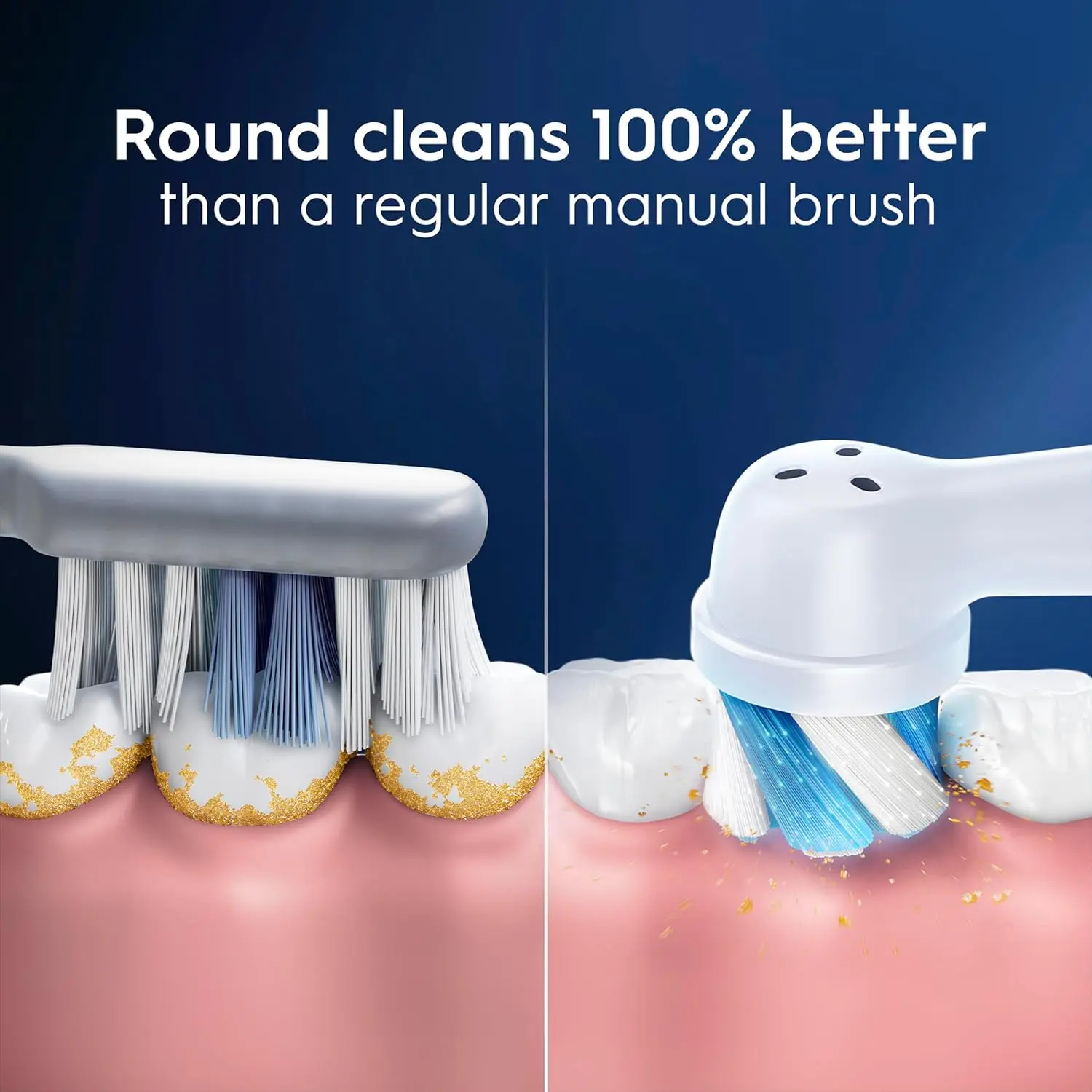 Two Oral-B iO Ultimate Clean replacement brush heads feature professionally inspired design for superior plaque removal on Oral-B iO Series electric toothbrushes.