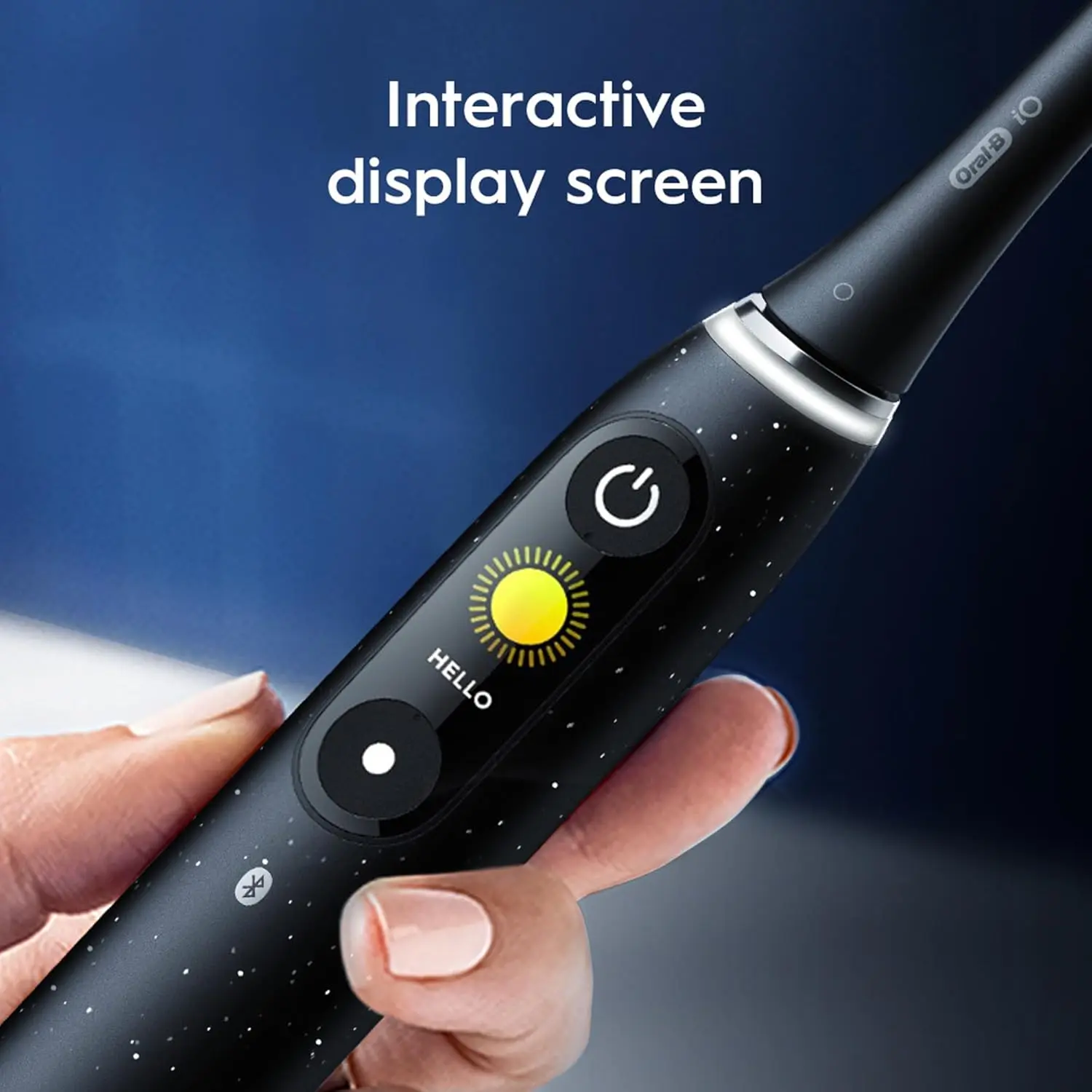 The Oral-B iO Series 10 Cosmic Black toothbrush features AI-powered 3D teeth tracking, smart pressure control, and a personalized interactive display for effective and convenient cleaning.
