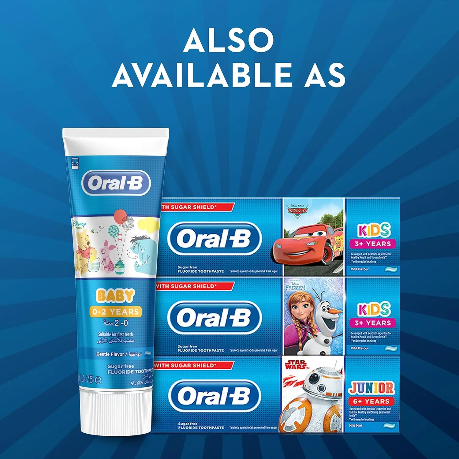 Oral-B Junior toothpaste for children aged six and older, with a mild mint flavor and sugar shield to protect against cavities and sensitivity.