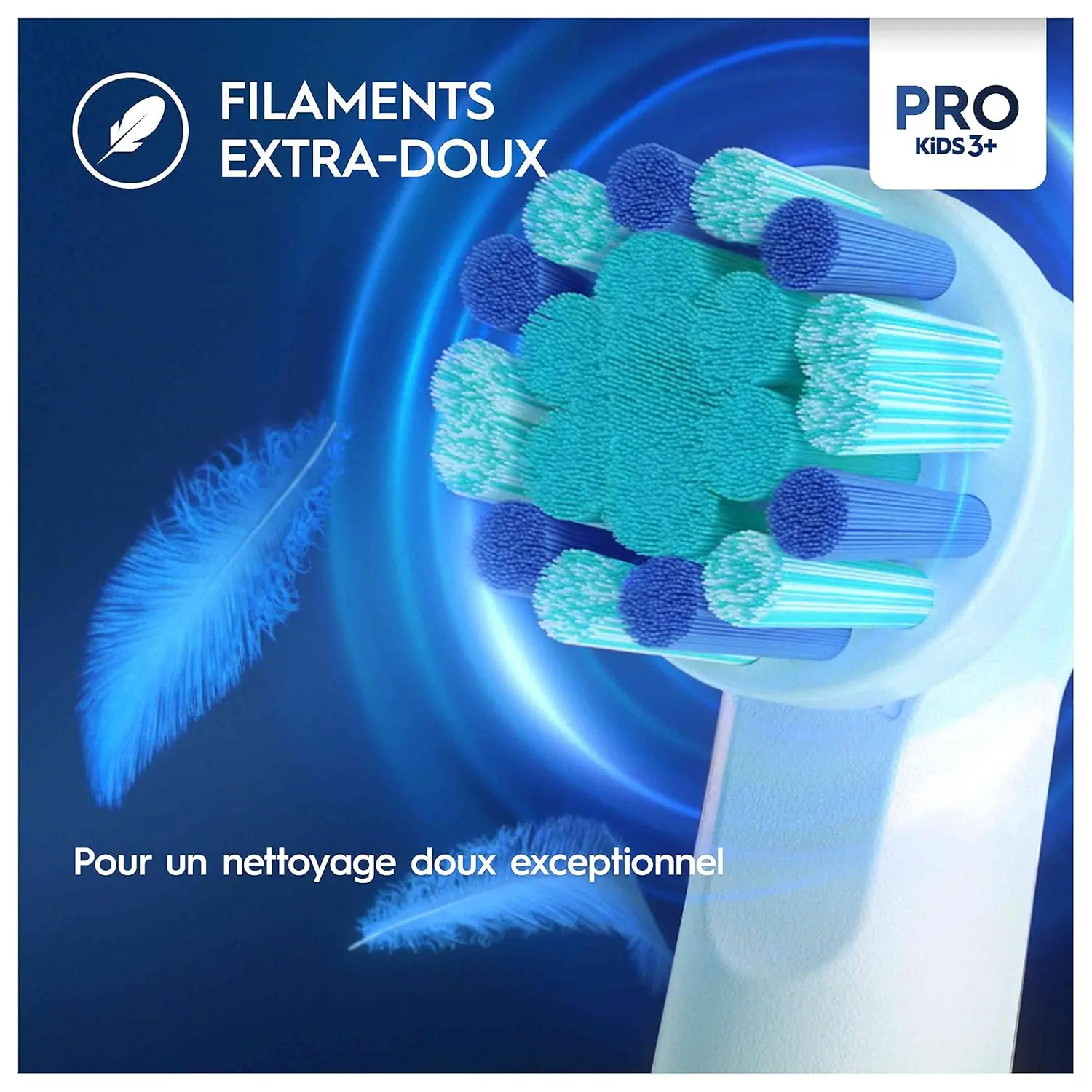 A pack of four Oral-B Pro Kids replacement toothbrush heads featuring Disney Frozen characters, designed with extra soft bristles for gentle cleaning on gums and sized for children ages 3 and up.