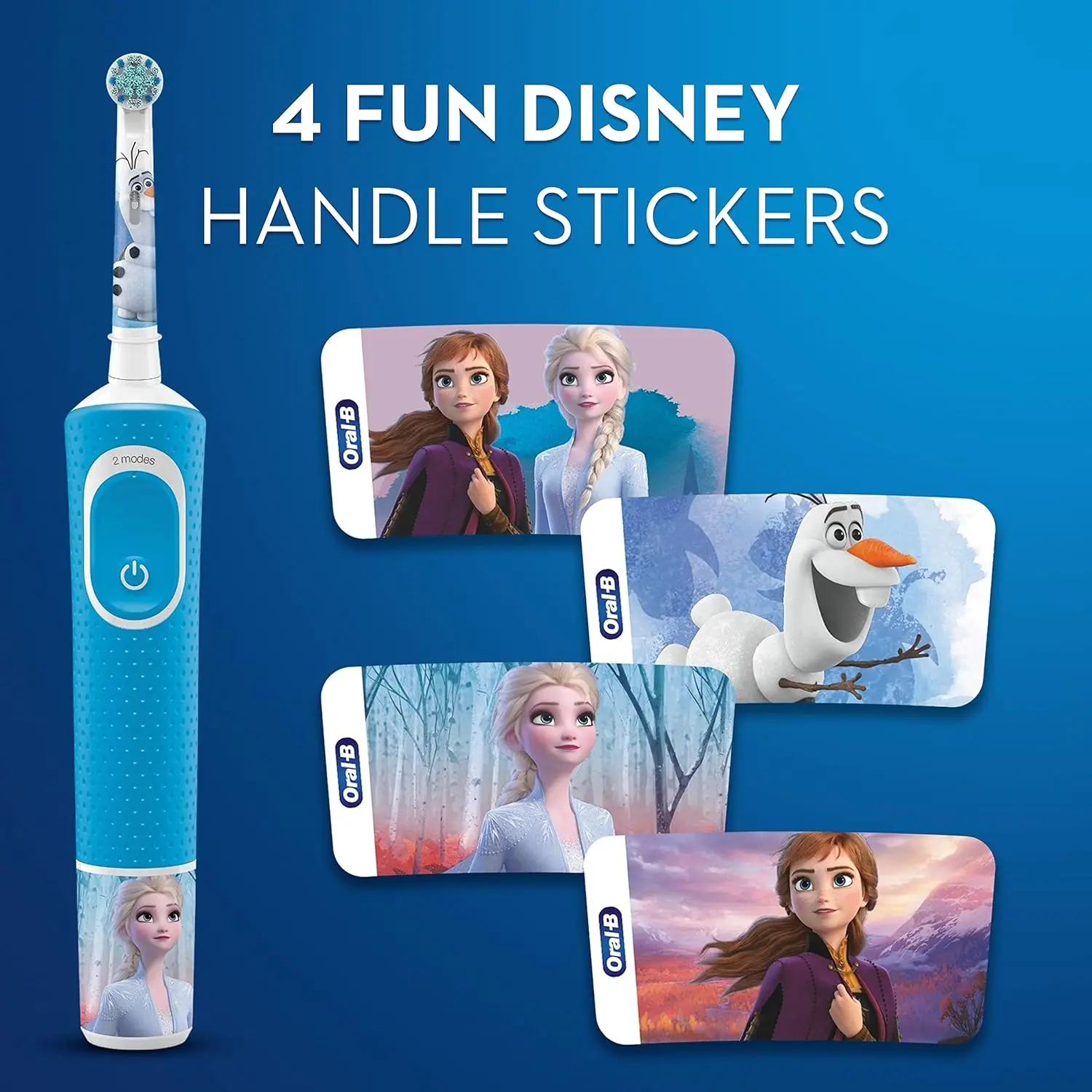 Oral-B Kids Electric Toothbrush featuring a Frozen design with a travel case, designed with soft bristles and a two-minute timer for gentle and effective cleaning of children's teeth.