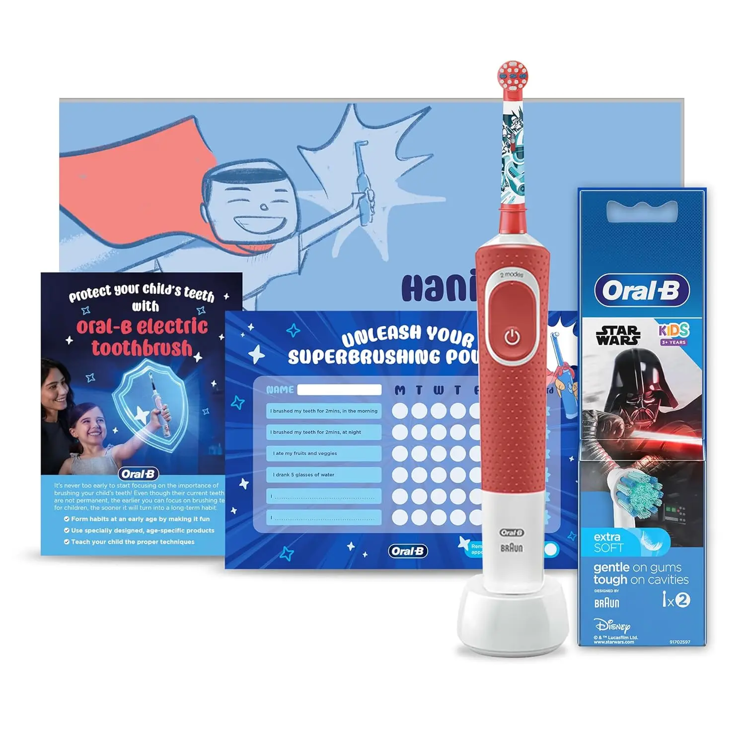 Oral-B Kids Electric Toothbrush featuring a Frozen design with a travel case, designed with soft bristles and a two-minute timer for gentle and effective cleaning of children's teeth.