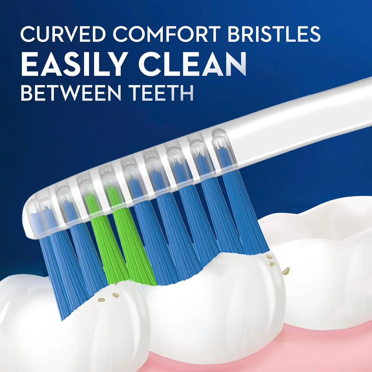 This image shows a 2-pack of Oral-B Pro-Expert Max Clean toothbrushes with CrissCross bristles that remove up to 99% of plaque in hard-to-reach areas, as recommended by dentists.