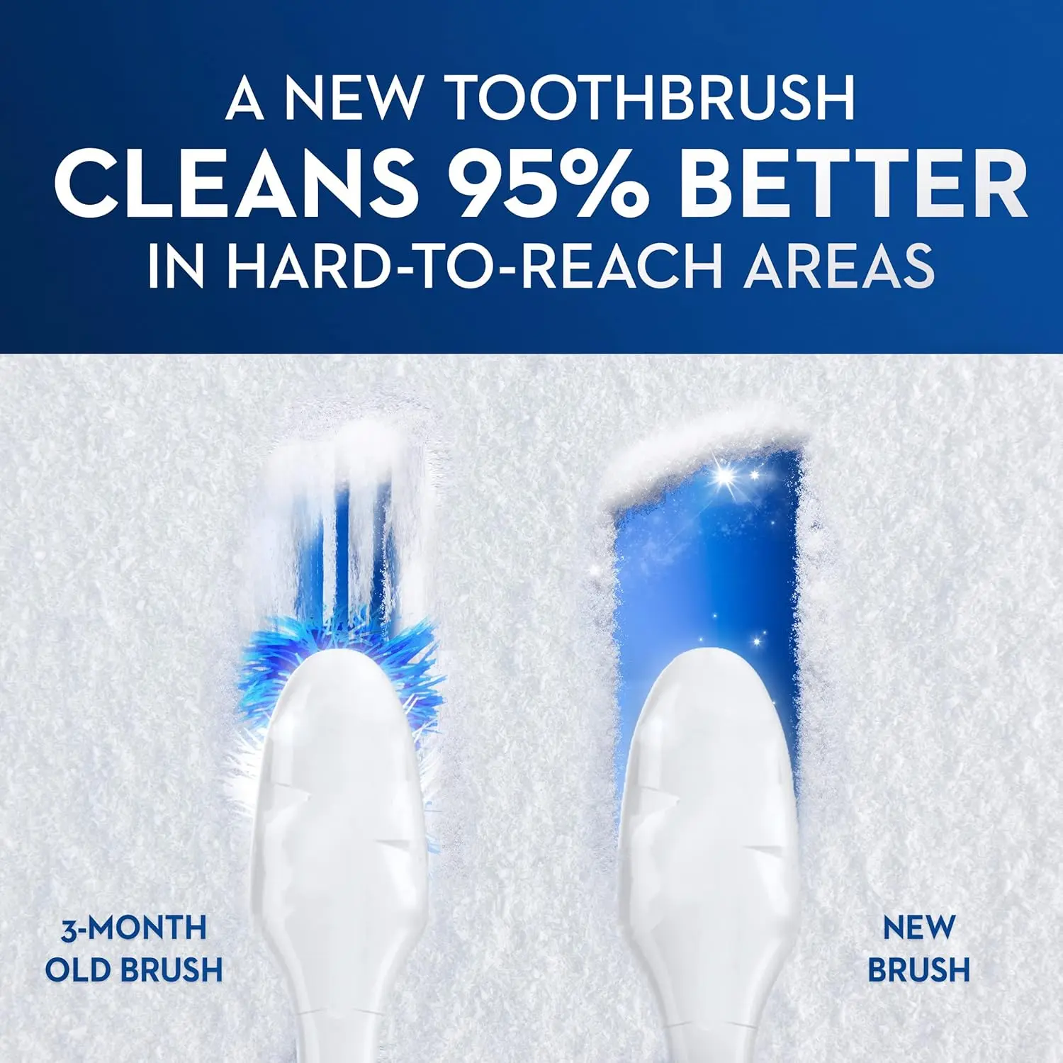 This image shows a 2-pack of Oral-B Pro-Expert Max Clean toothbrushes with CrissCross bristles that remove up to 99% of plaque in hard-to-reach areas, as recommended by dentists.