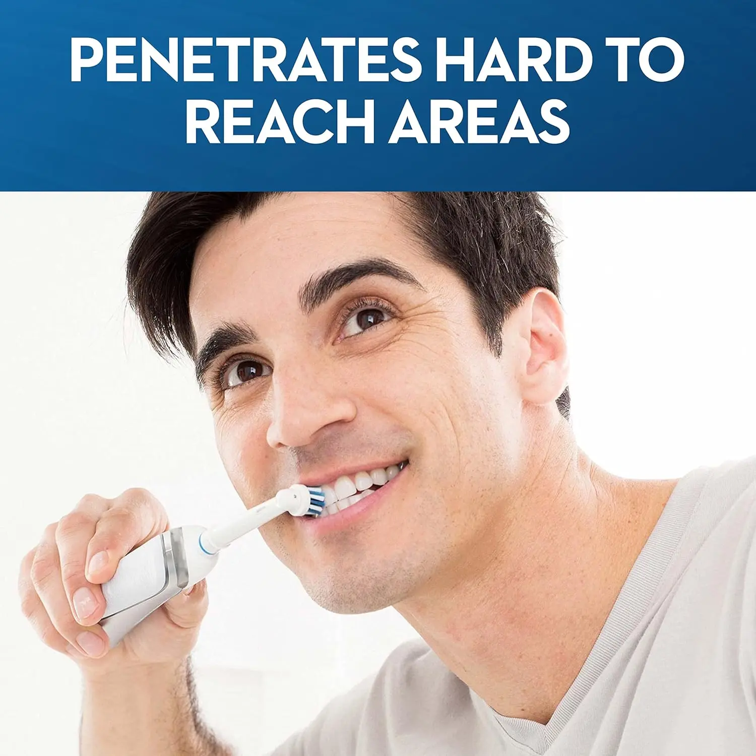 Three Oral-B Precision Clean EB20 replacement brush heads designed for Oral-B rechargeable toothbrushes, featuring rounded bristles for cleaning teeth and gums.