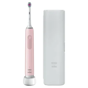 The Oral-B Pro 3 3500 pink electric toothbrush with visible pressure sensor provides a deep, plaque-removing clean for healthier gums, and comes with a travel case.