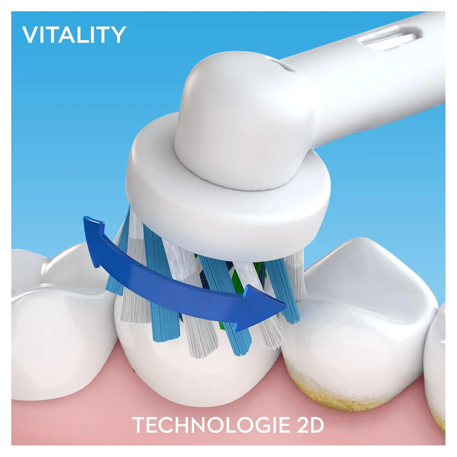 White Oral-B Vitality 100 electric toothbrush with charger and one brush head, designed for adults to effectively remove plaque and promote gum health.