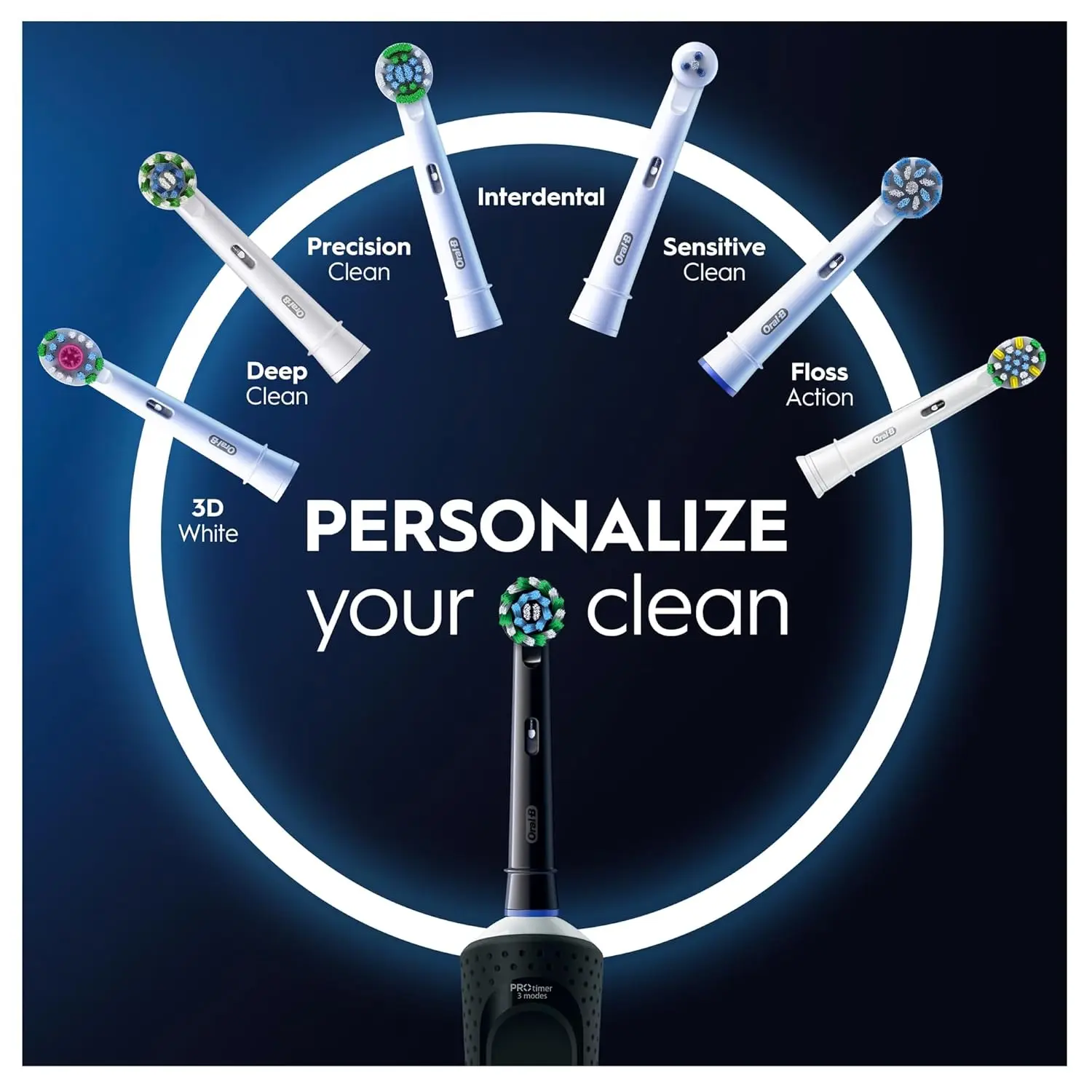Black Oral B Vitality 300 rechargeable electric toothbrush with CrossAction brush head, offering 3 cleaning modes and a 2-minute timer for enhanced plaque removal and gum protection.