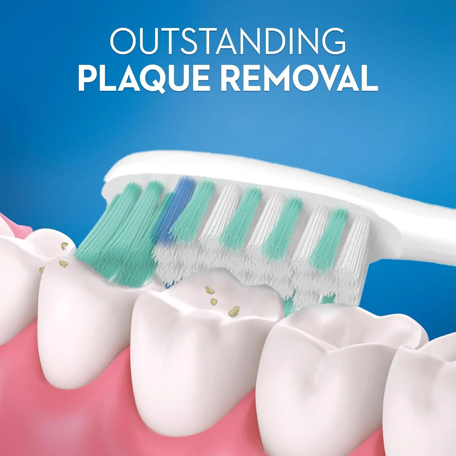 Two Oral-B 3D White Fresh manual toothbrushes with outer gingival stimulators for gum massage, plaque removal, and tongue cleaning for fresher breath.