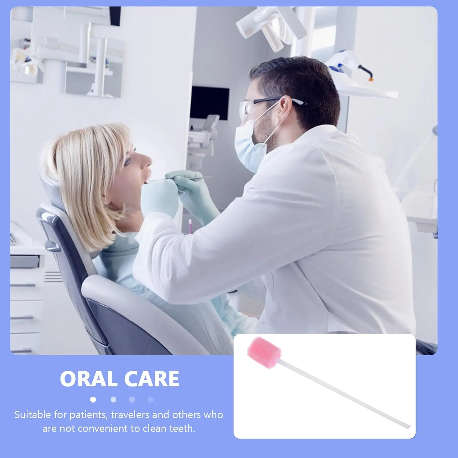 Pink disposable oral care sponge swabs gently clean and moisten sensitive teeth and gums for seniors, adults, and children.