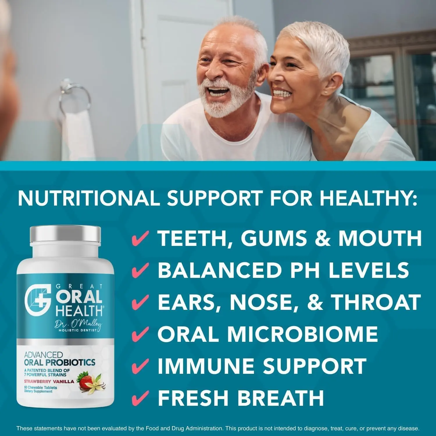 Chewable oral probiotics with BLIS K12 and M18 help fight bad breath, support healthy gums, and promote overall oral health.