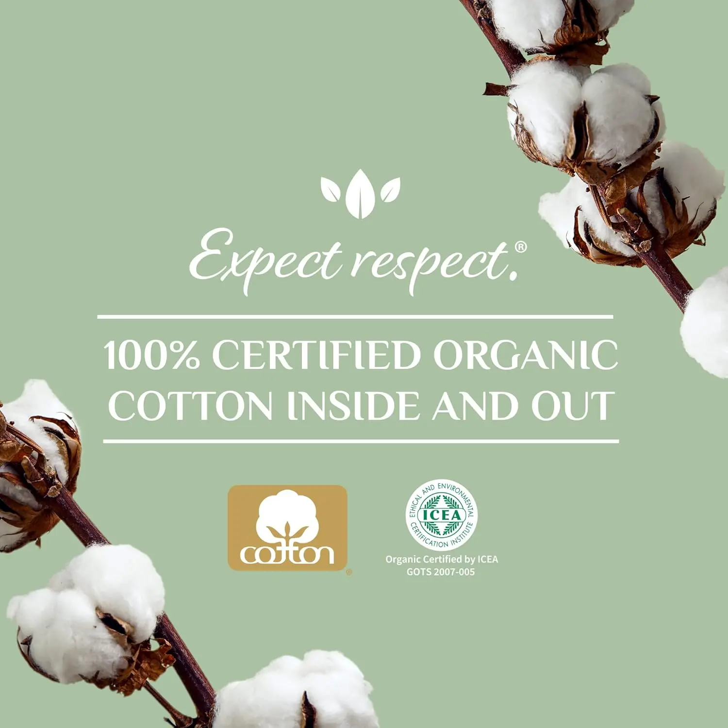 Sixteen regular absorbency Organyc tampons with applicator made of 100% organic cotton, certified vegan and biodegradable.