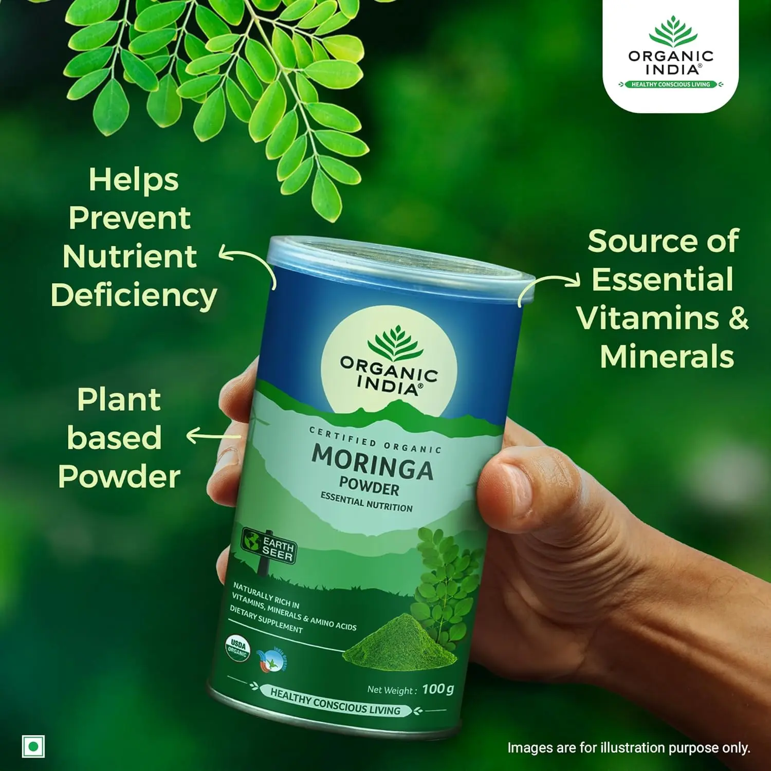 Organic India Moringa Powder provides essential nutrition as a 100% Ayurvedic product with no side effects.