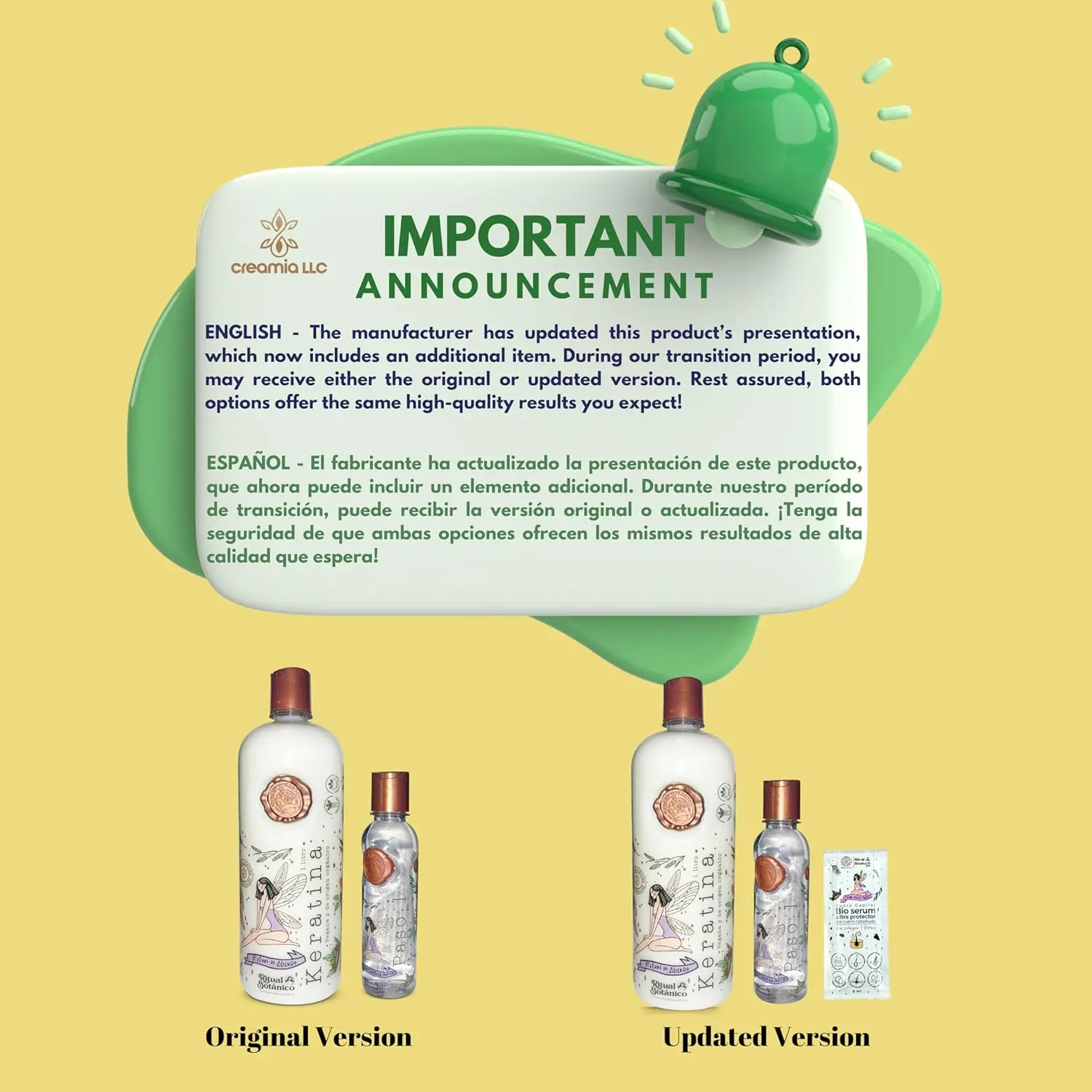 One liter organic keratin hair treatment kit with shampoo, bioserums, and instructions for smooth, frizz-free hair.